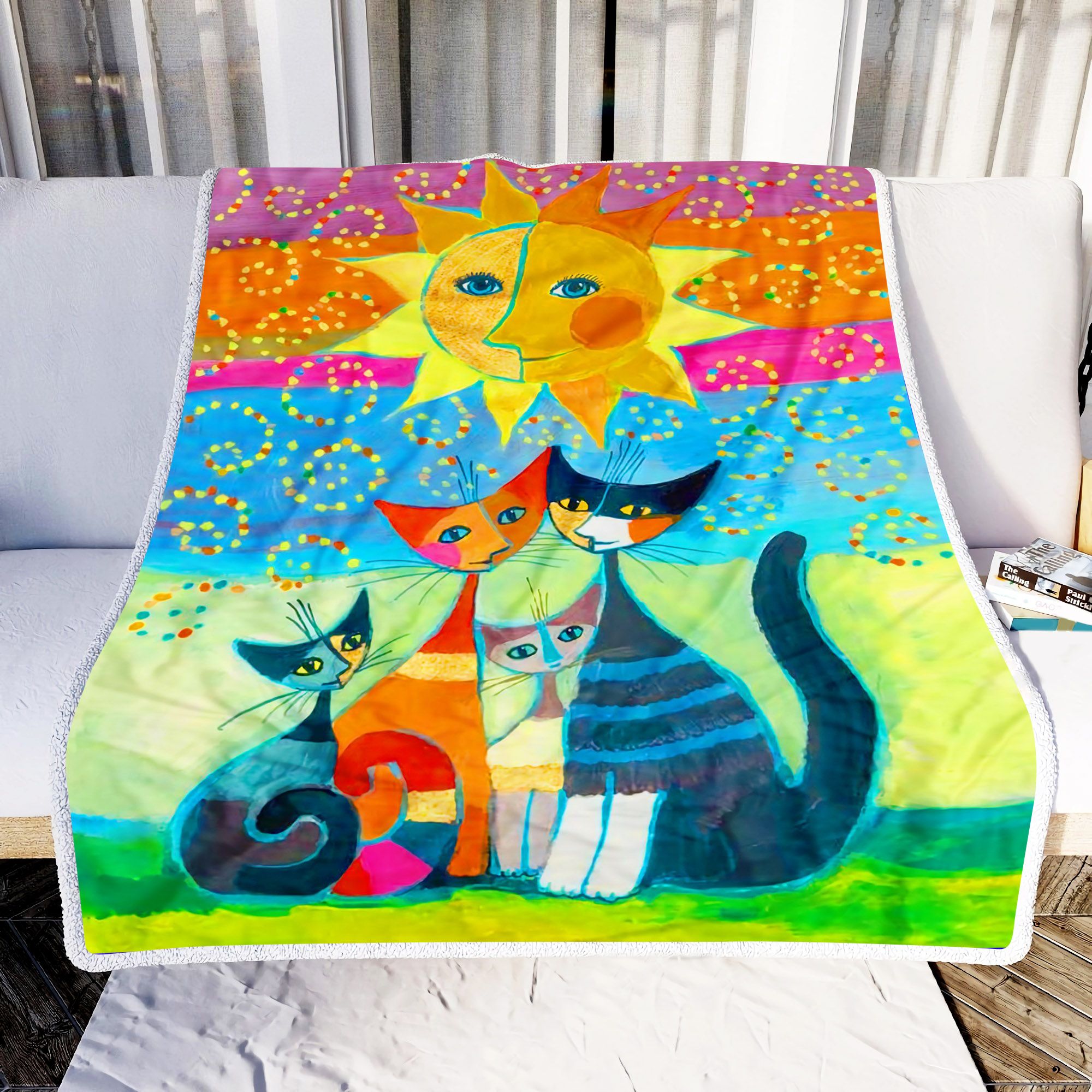 Cat Family And Sun Fleece Blanket