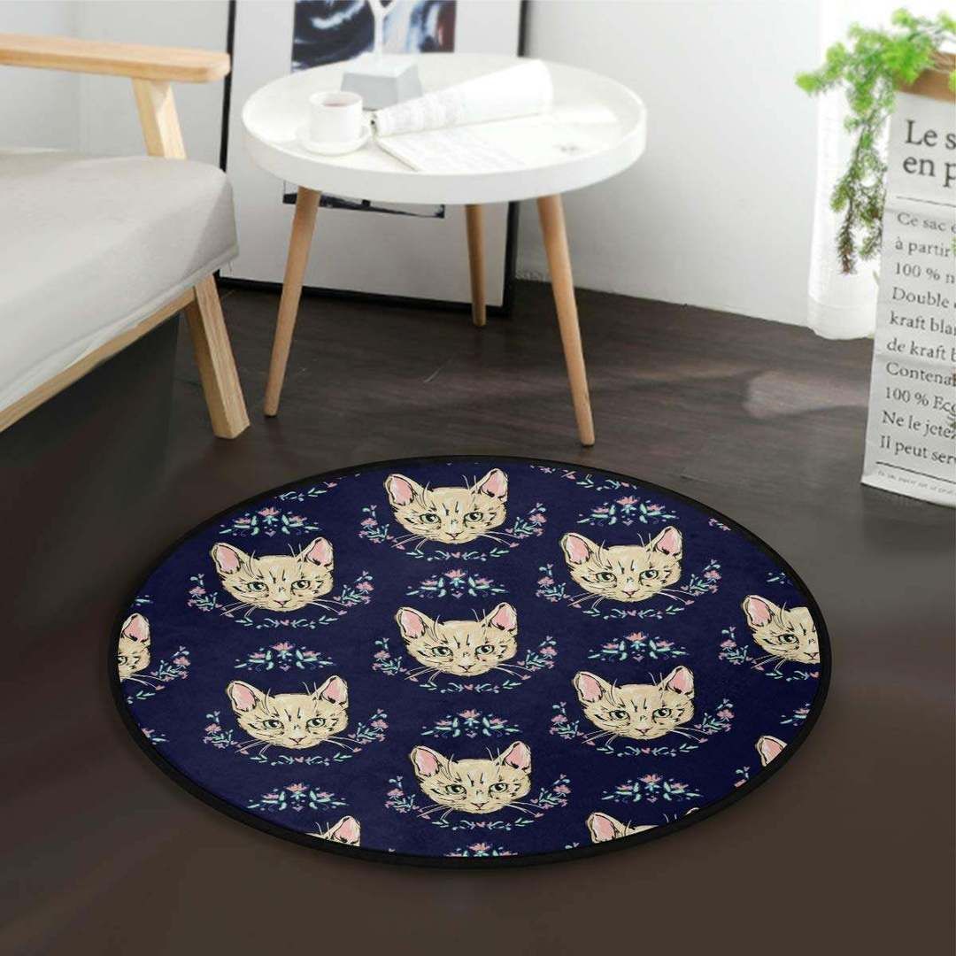 Cat Floral Round Carpet