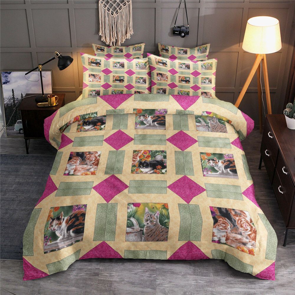 Cat Floral Vintage Bedding Set