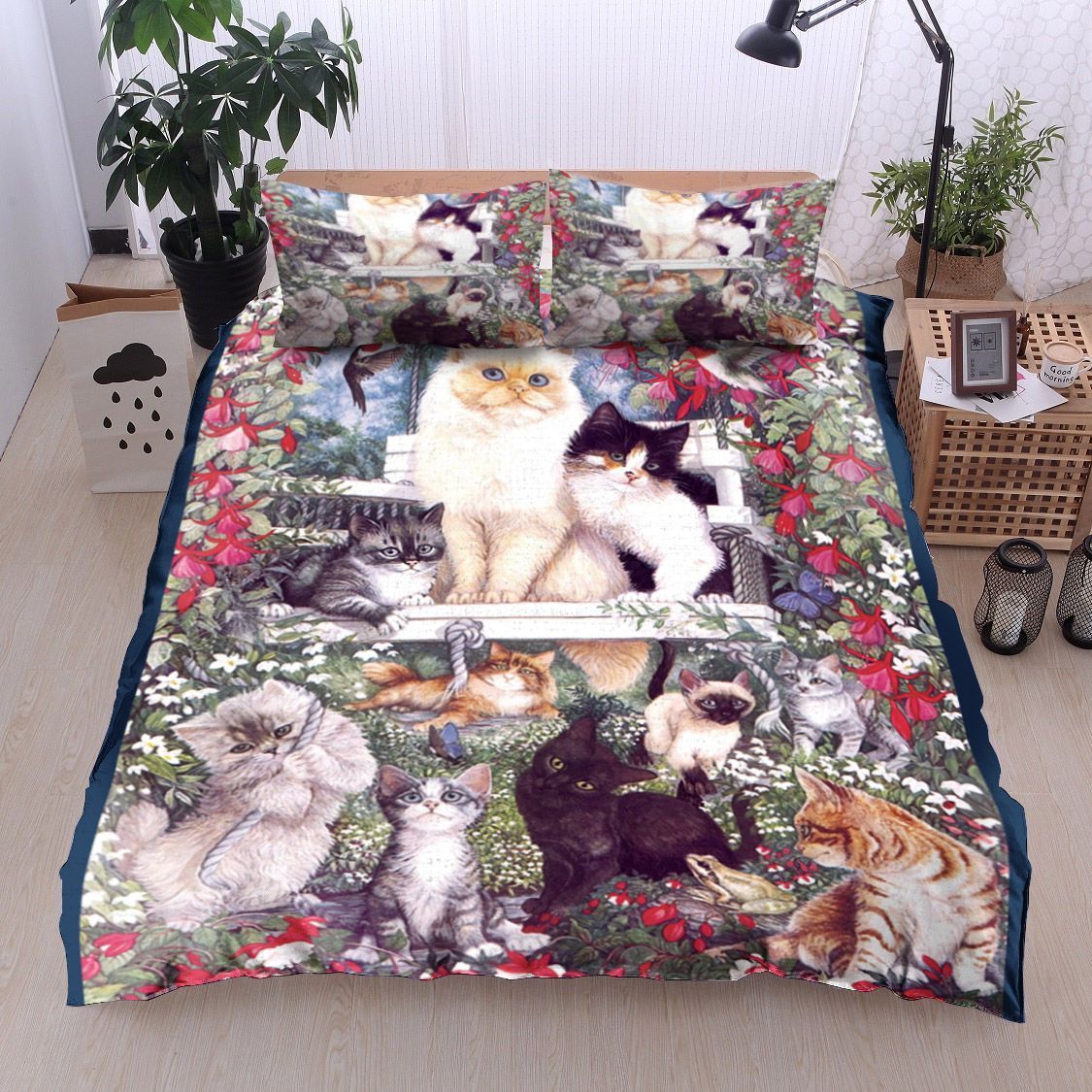Cat Flower And Bird Bedding Set