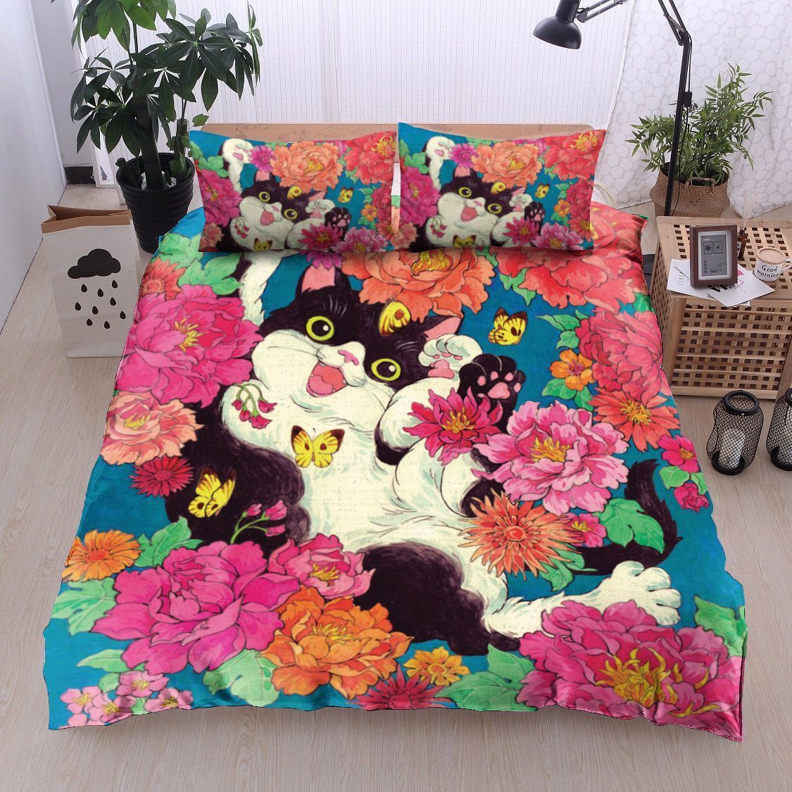 Cat Flower And Butterfly Bedding Set