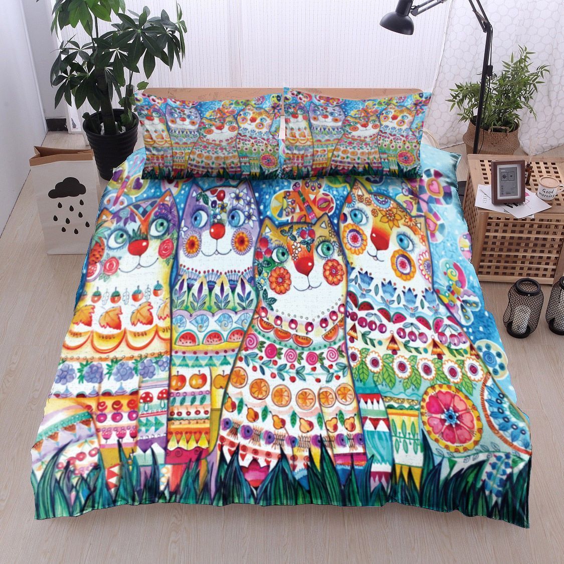 Cat Flower Butterfly Bedding Set