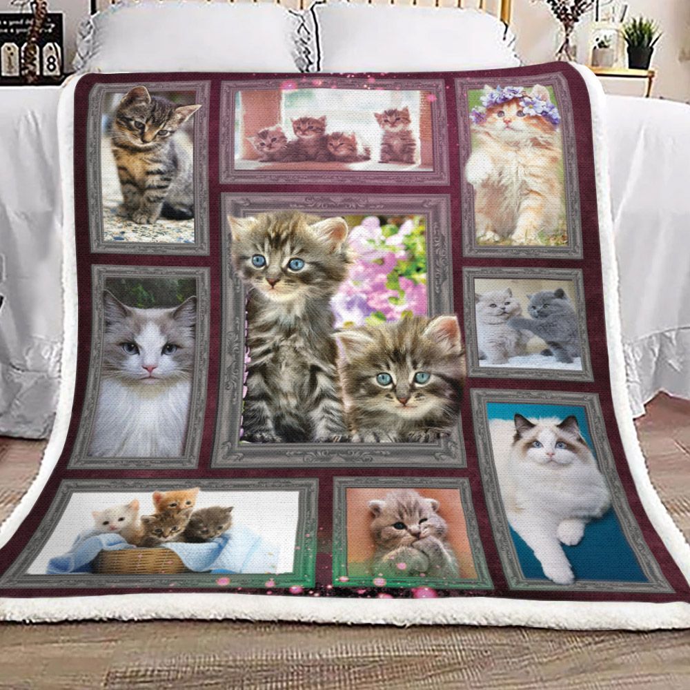 Cat Flower Cute Sherpa Fleece Blanket