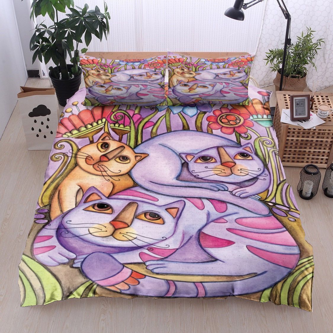 Cat Flower Bedding Set