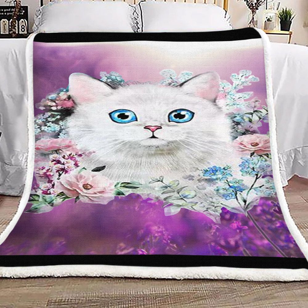 Cat Flower Sherpa Fleece Blanket