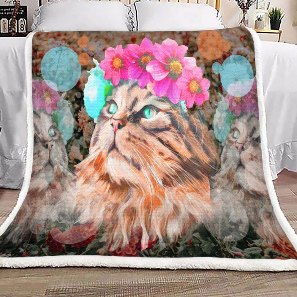 Cat Flower Sherpa Fleece Blanket