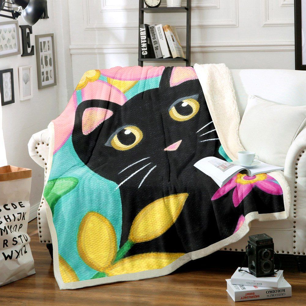 Cat Flower Sherpa Fleece