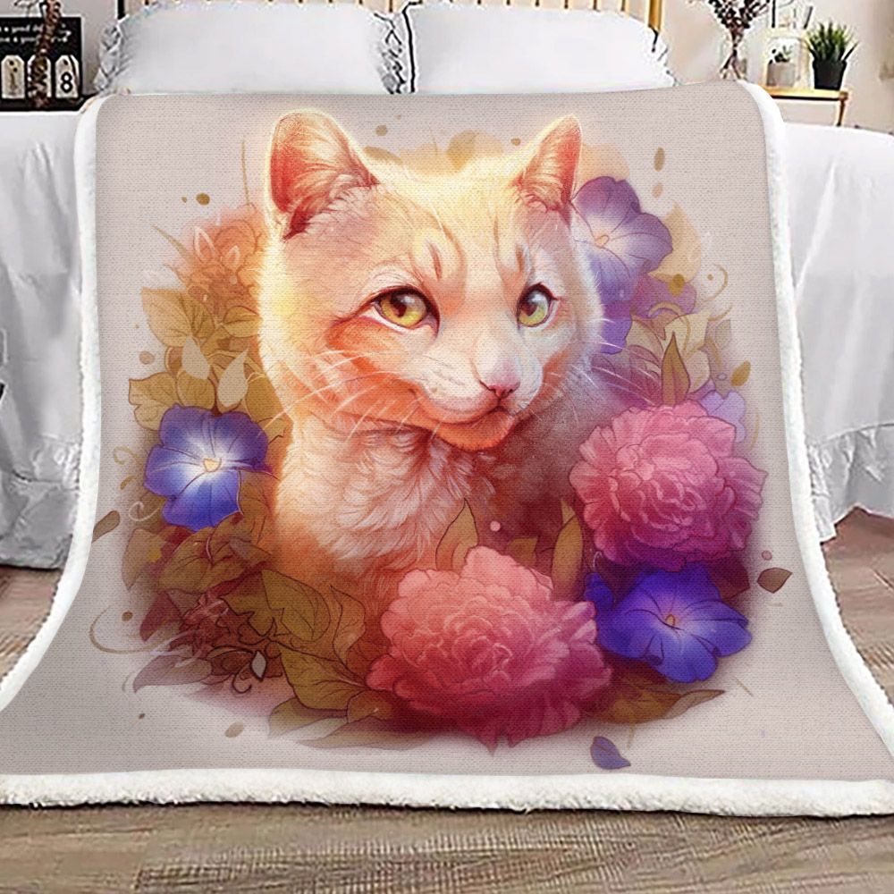 Cat Flower Sherpa Fleece Blanket