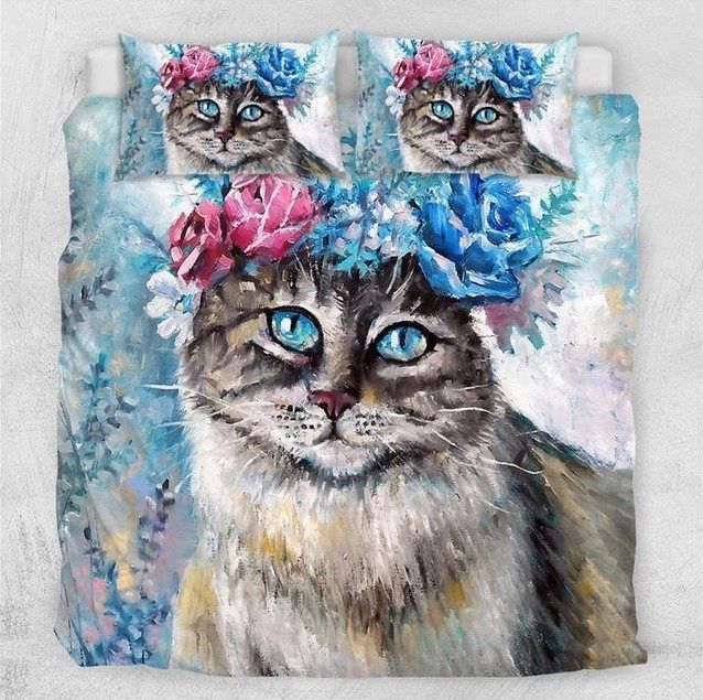 Cat Flower Wreath Bedding Set