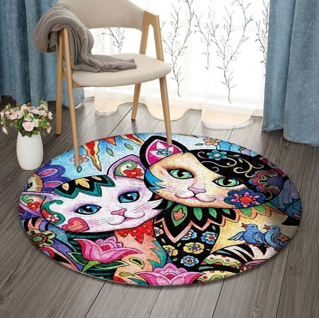 Cat Flowers Round Carpet