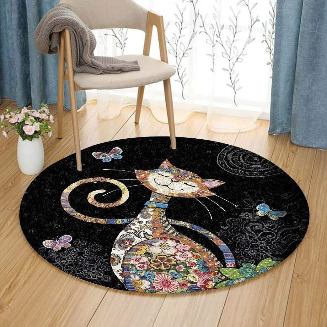 Cat Flowers Round Carpet