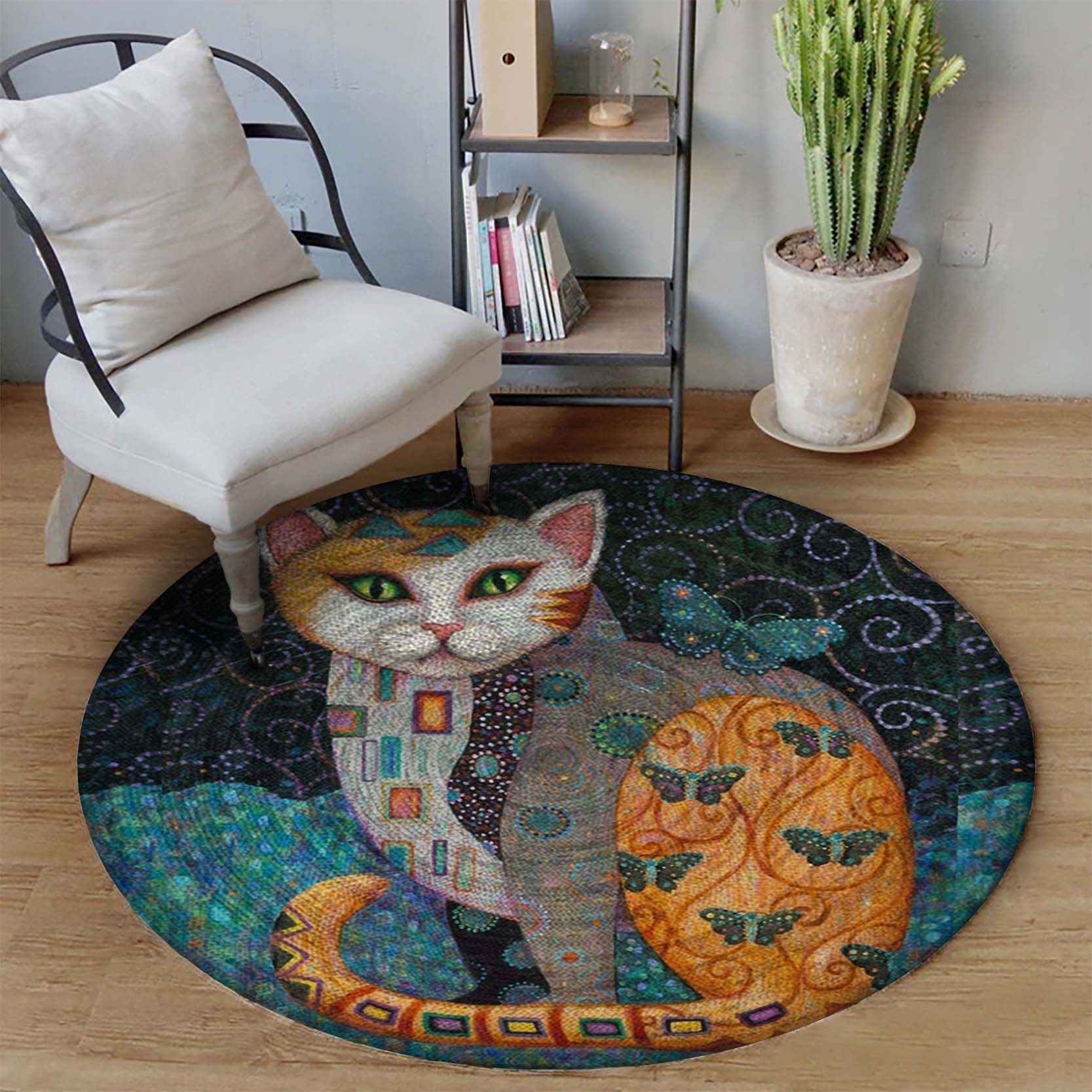 Cat Flowers Round Carpet