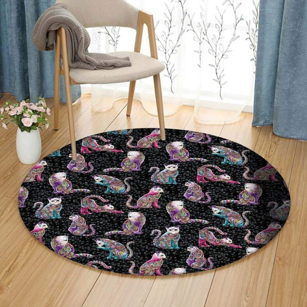 Cat Flowers Round Carpet