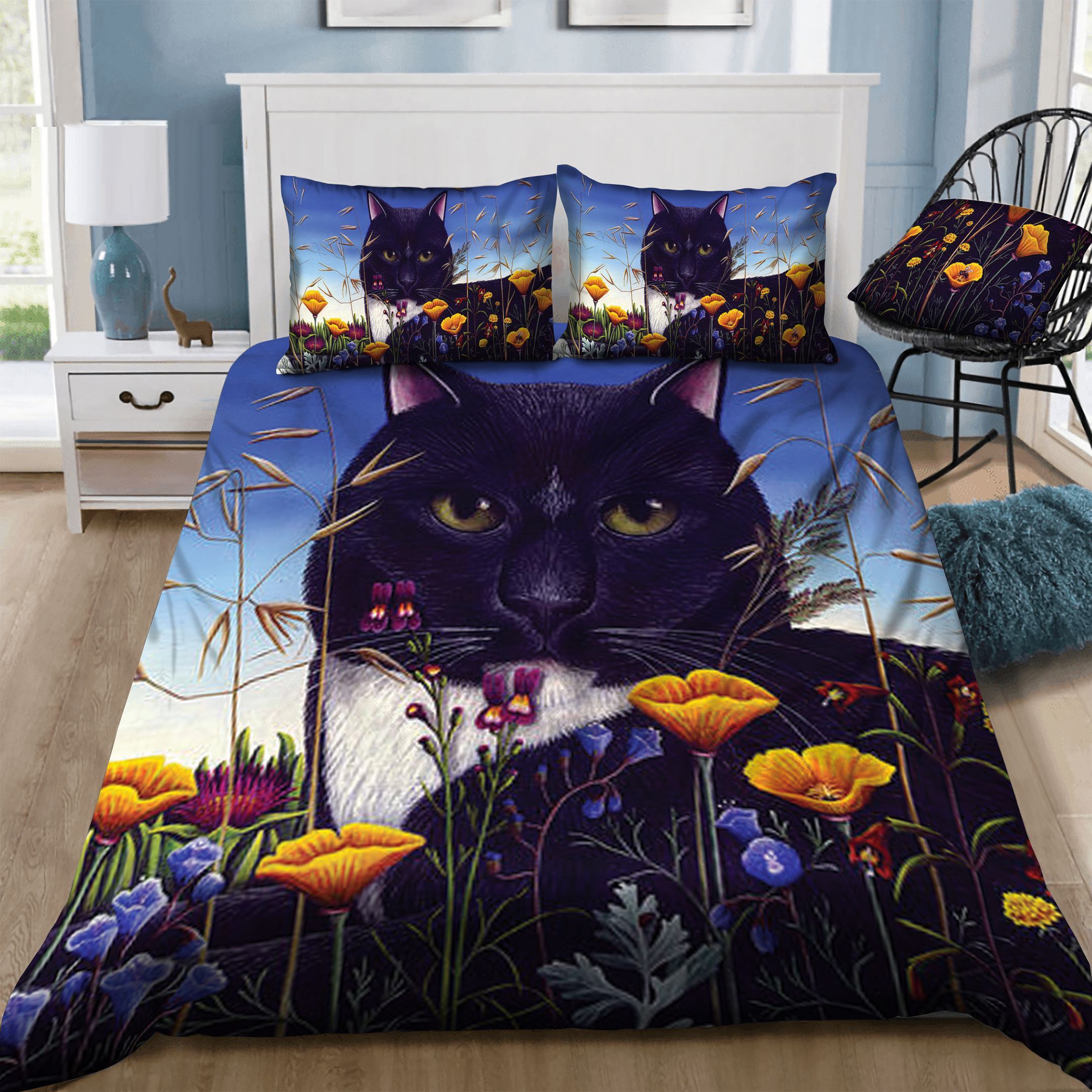 Cat Flowers  Bedding Set