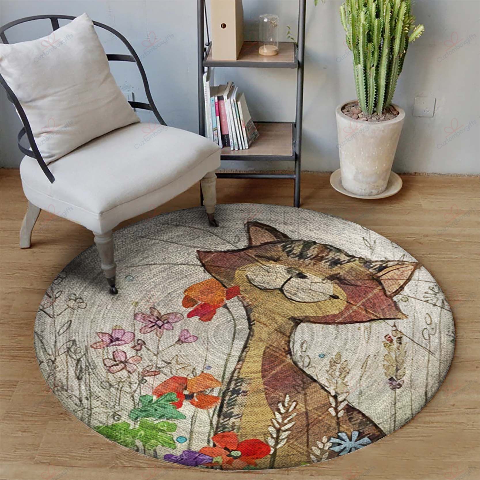 Cat Flowers Round Carpet