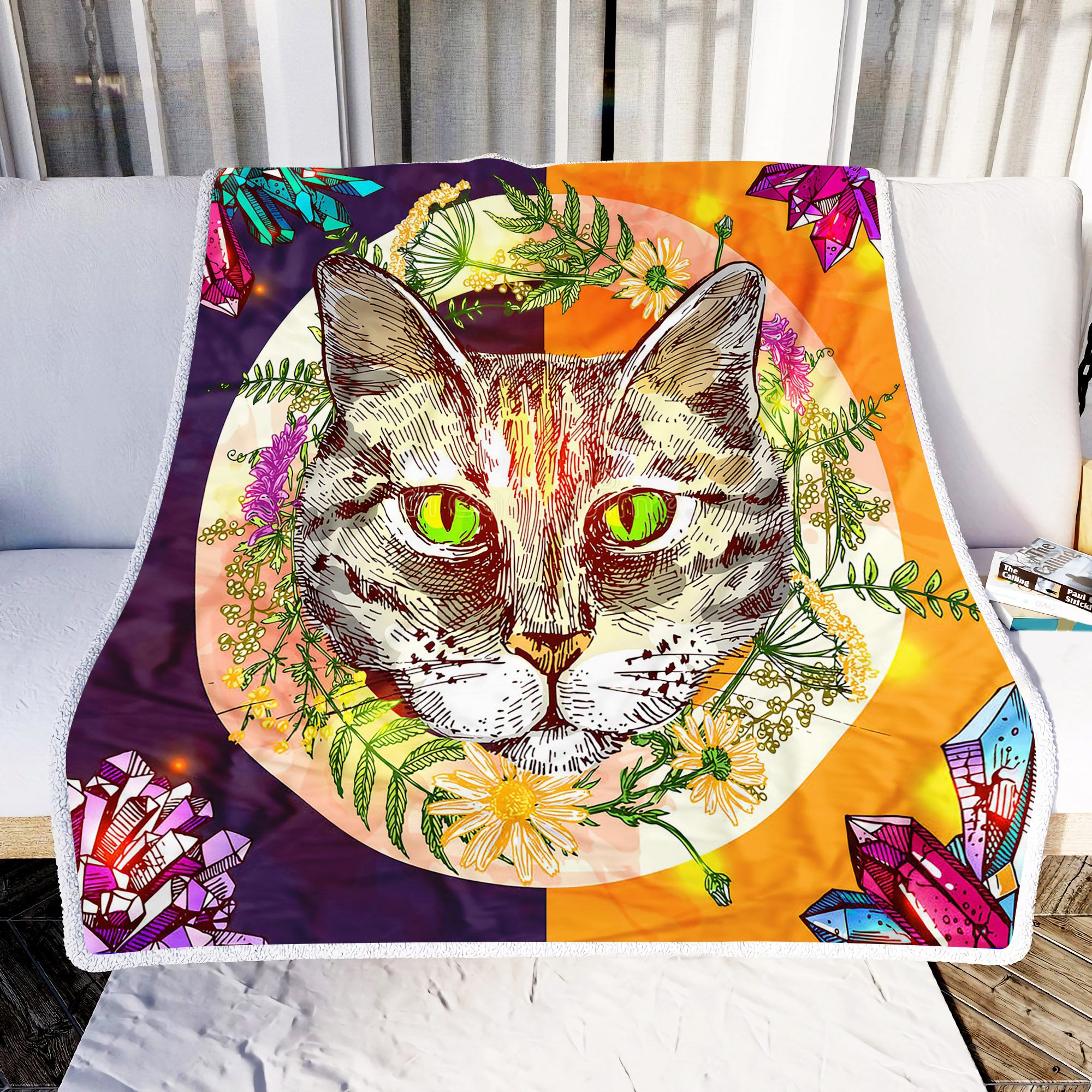 Cat Flowers Fleece Blanket