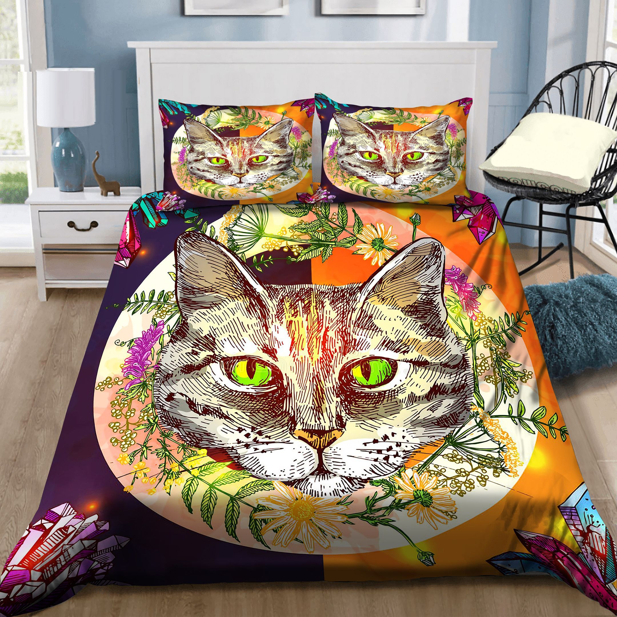 Cat Flowers Bedding Set