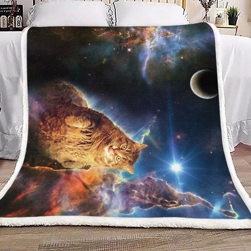 Cat Galaxy Sherpa Fleece Blanket