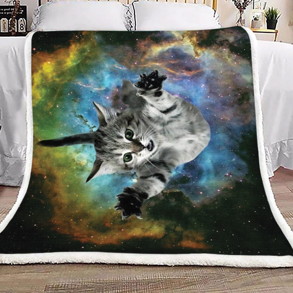 Cat Galaxy Sherpa Fleece Blanket