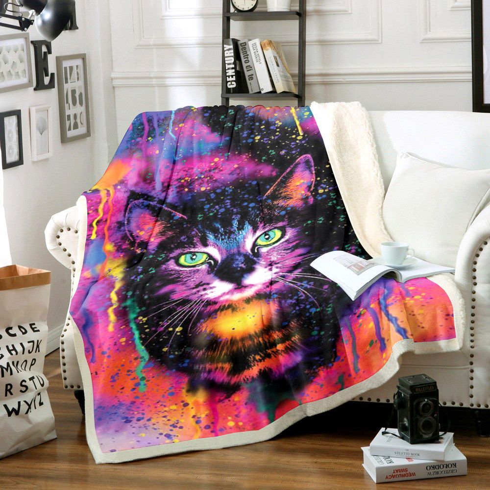 Cat Galaxy Sherpa Fleece Blanket