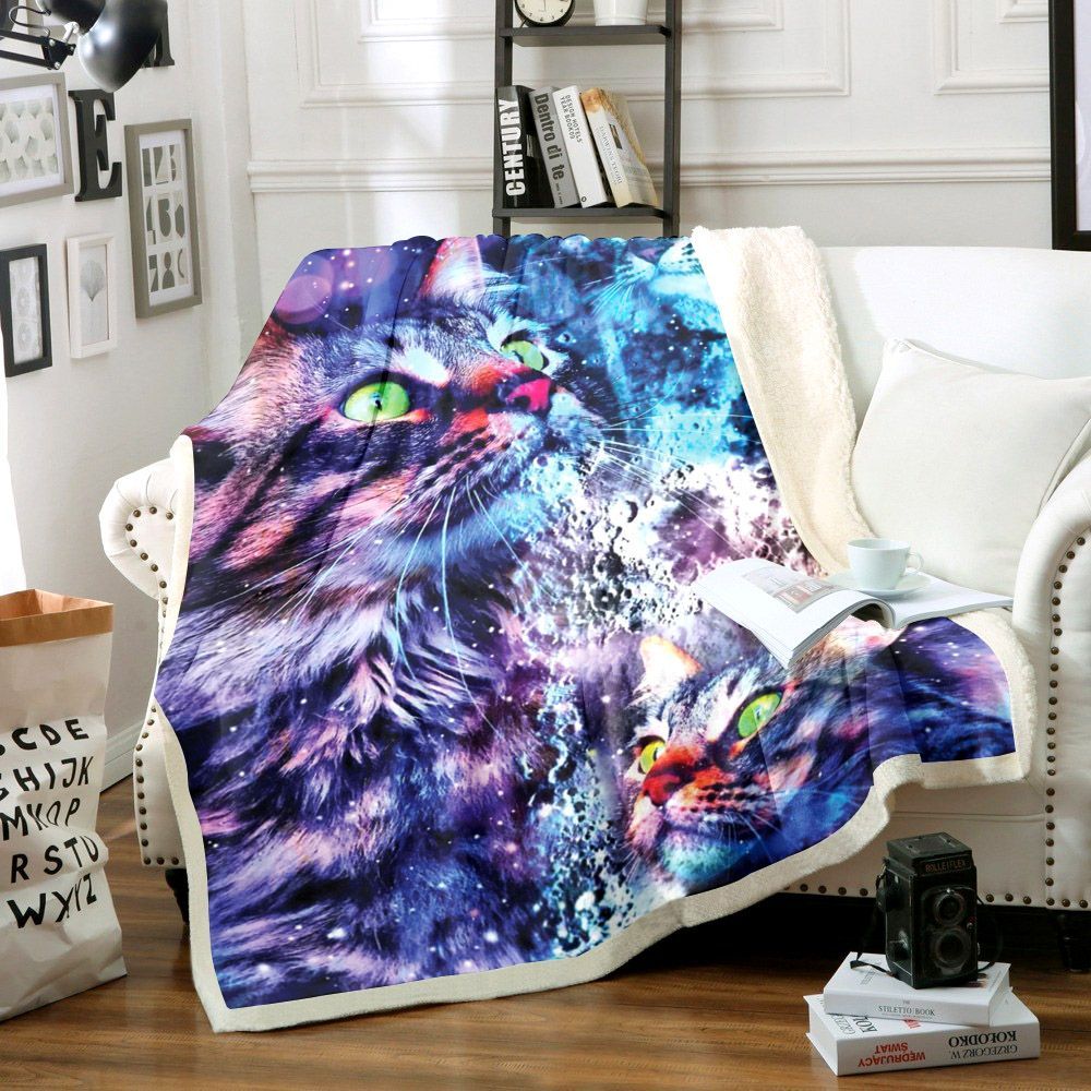 Cat Galaxy Sherpa Fleece Blanket