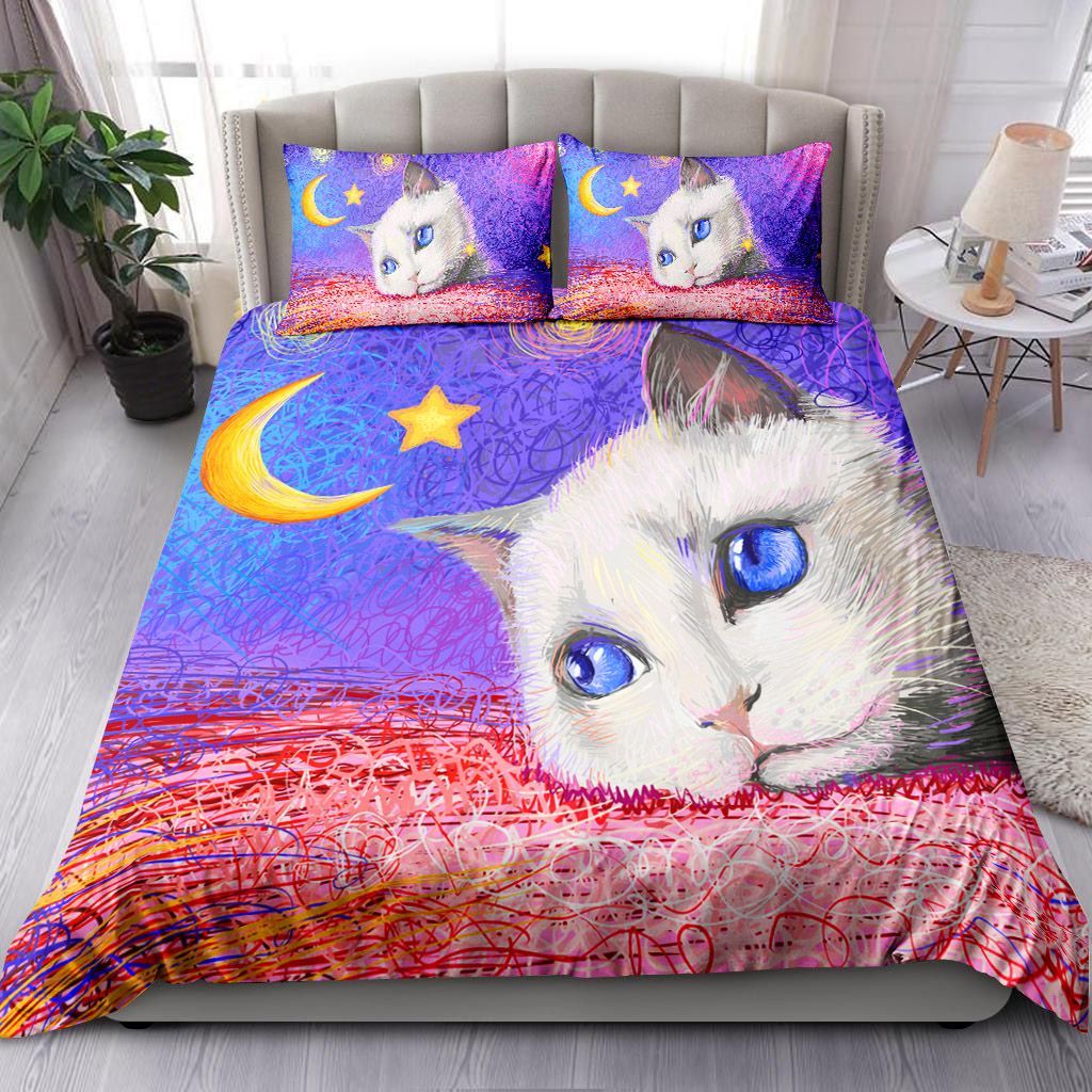 Cat Head With Moon And Star Bedding Set