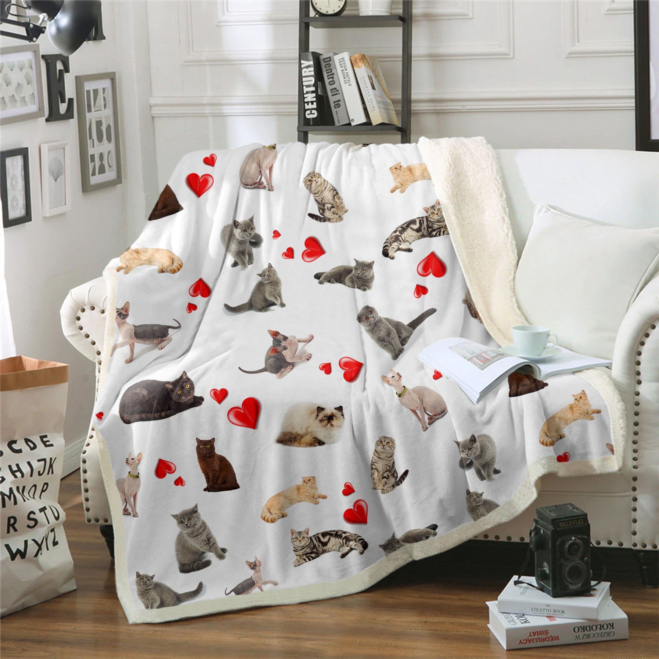 Cat Heart Sherpa Fleece Blanket
