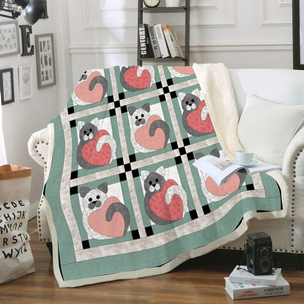 Cat Heart Sherpa Fleece Blanket