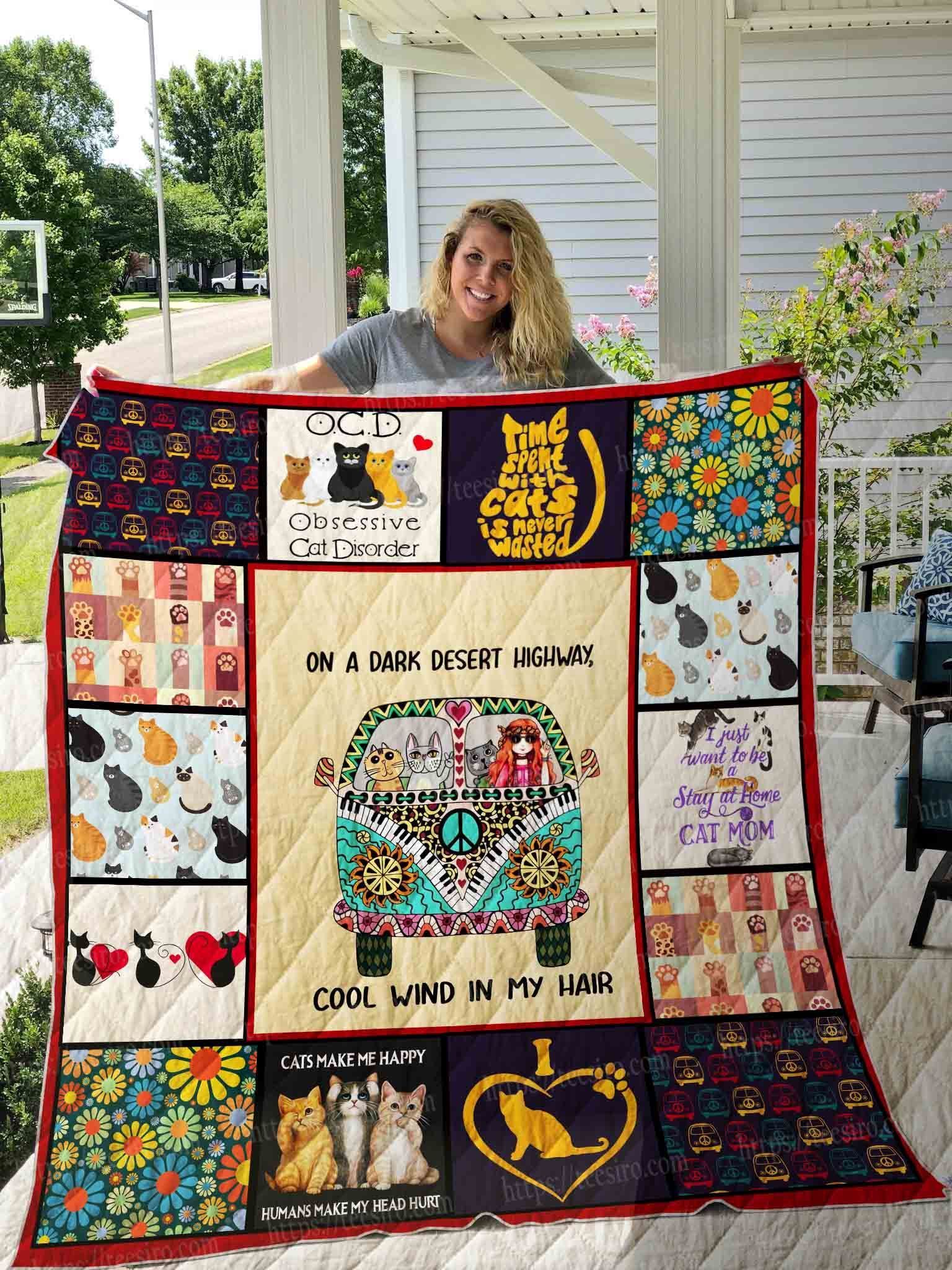 Cat Hippie Cat GS-CL-DT0207 Quilt Blanket