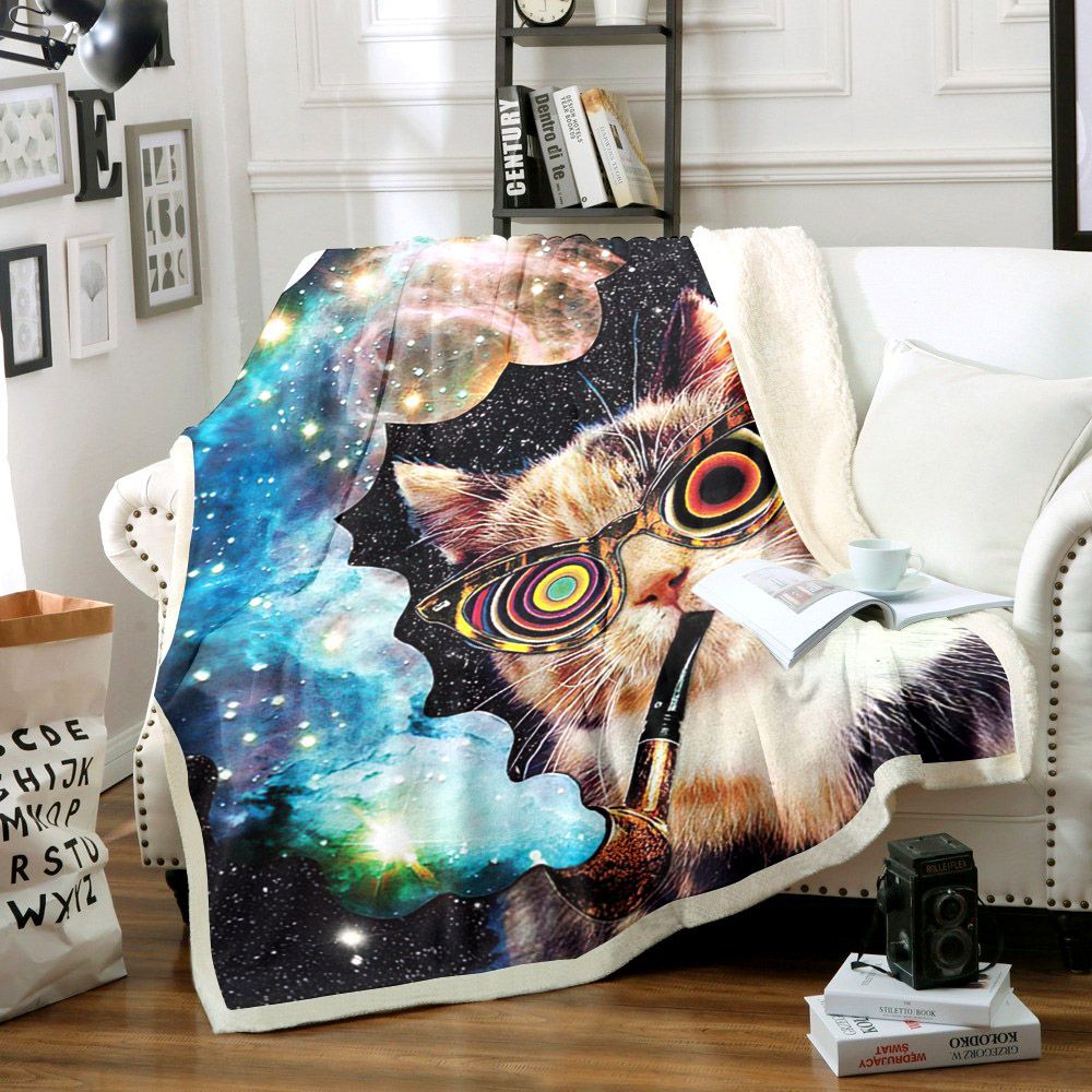 Cat Hippie Sherpa Fleece Blanket