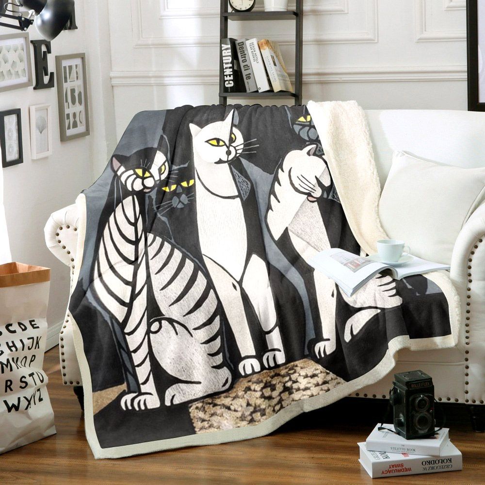 Cat Sherpa Fleece Blanket