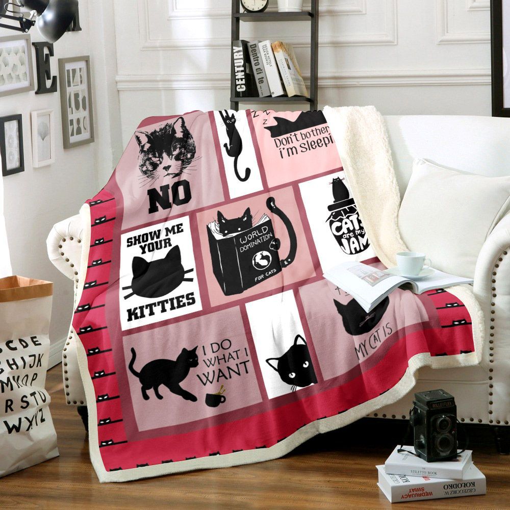 Cat Sherpa Fleece Blanket