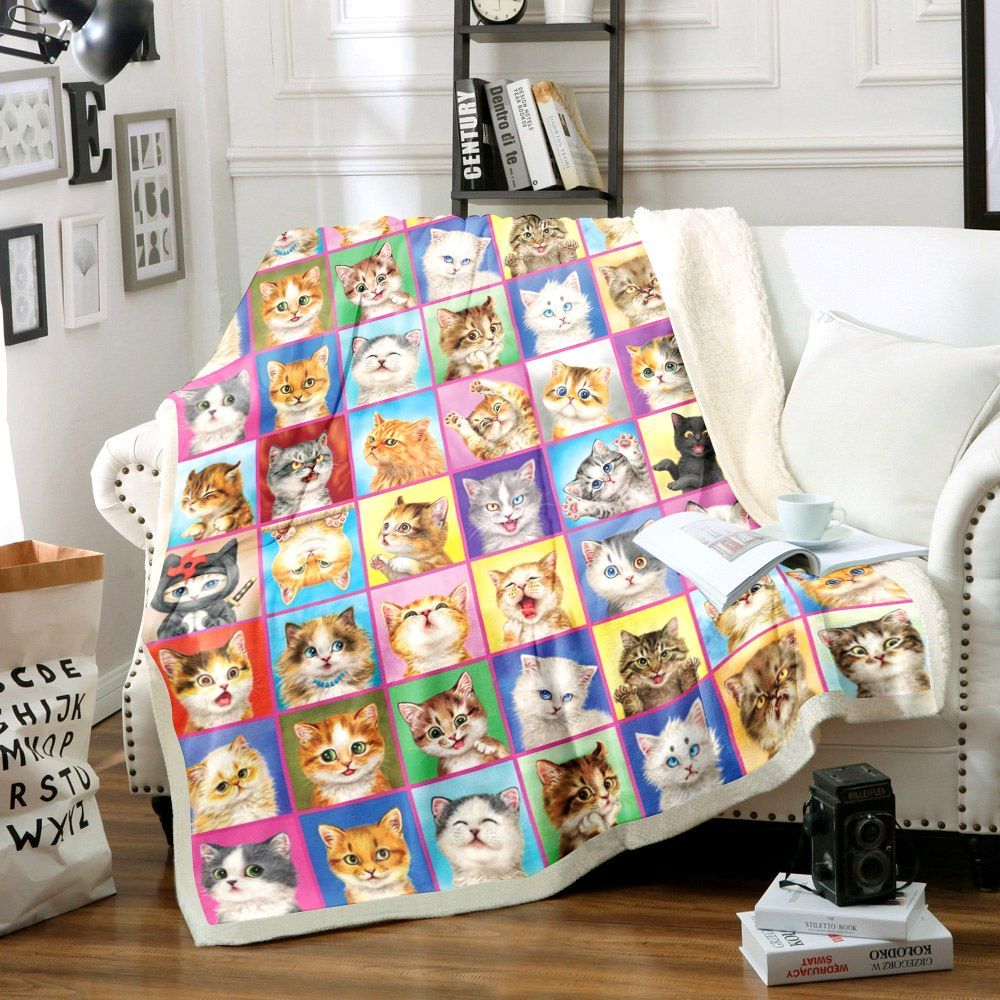 Cat Sherpa Fleece Blanket