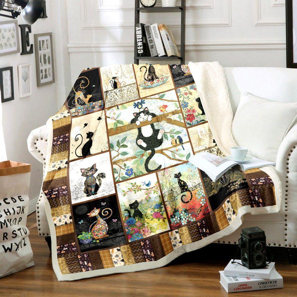 Cat Sherpa Fleece Blanket