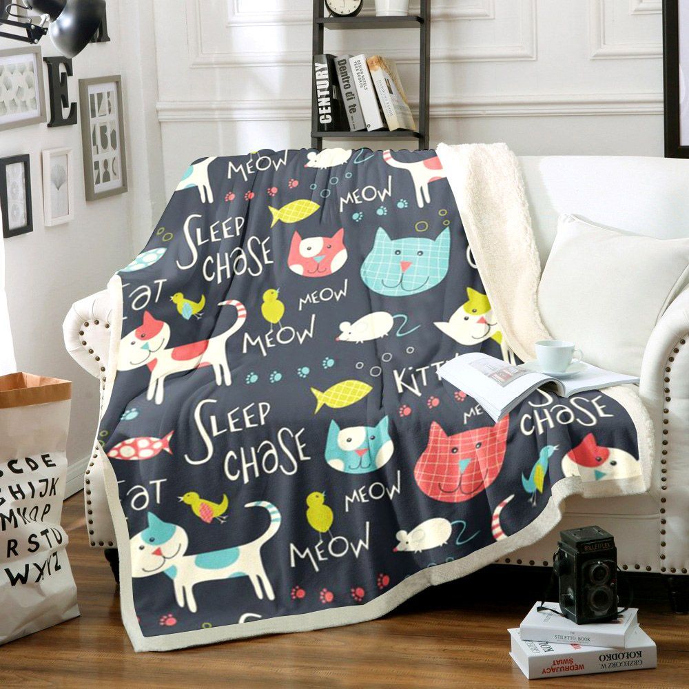 Cat Sherpa Fleece Blanket
