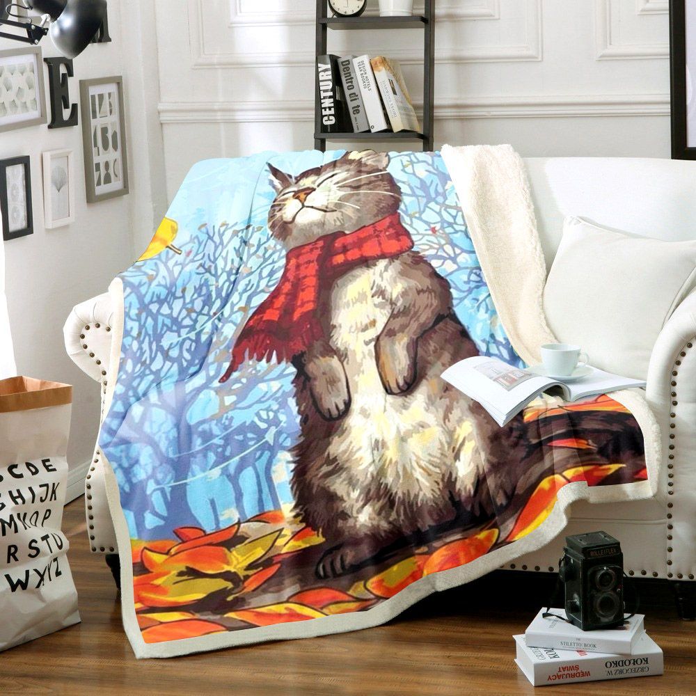 Cat Sherpa Fleece Blanket
