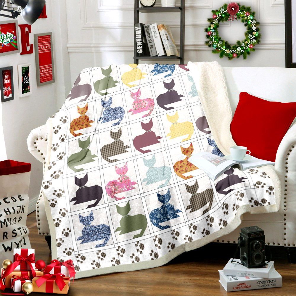 Cat Sherpa Fleece Blanket