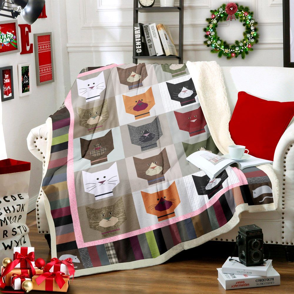 Cat Sherpa Fleece Blanket