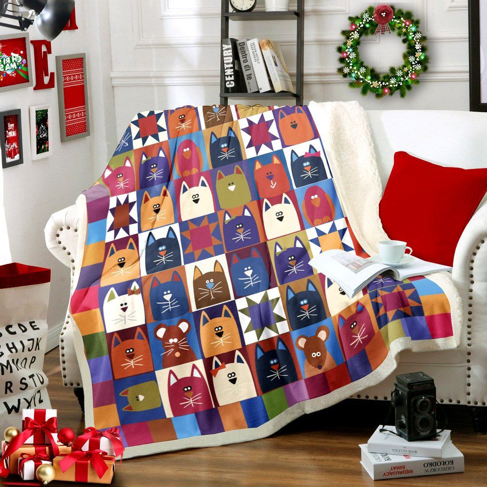 Cat Sherpa Fleece Blanket
