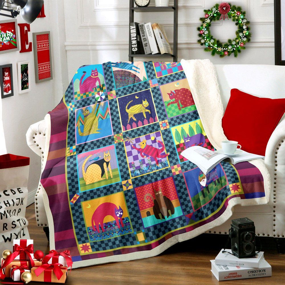Cat Sherpa Fleece Blanket