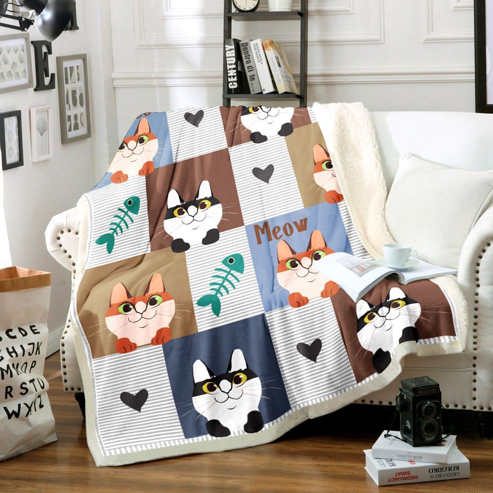 Cat Sherpa Fleece Blanket