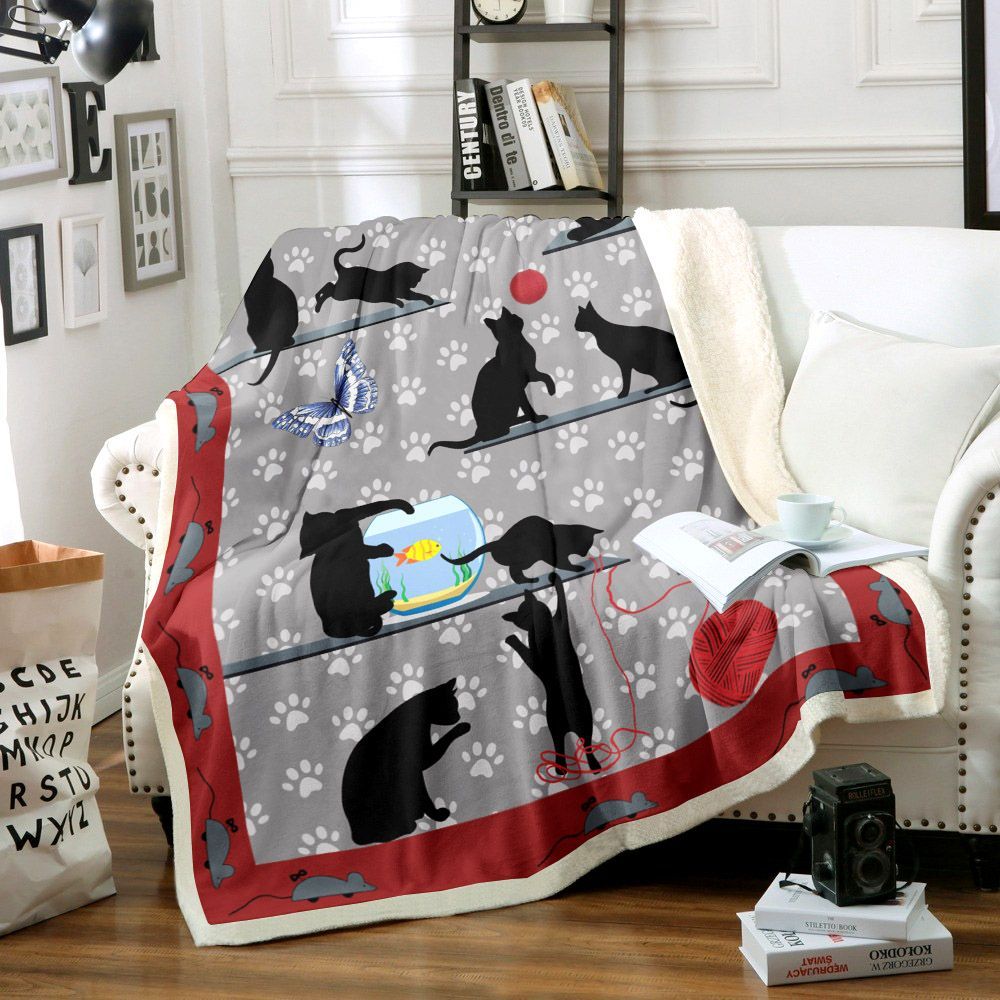 Cat Sherpa Fleece Blanket