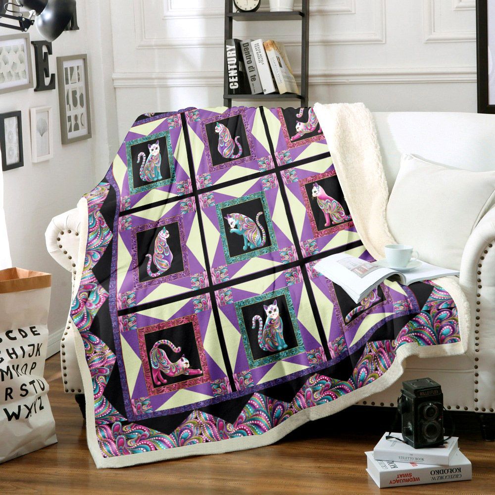 Cat Sherpa Fleece Blanket