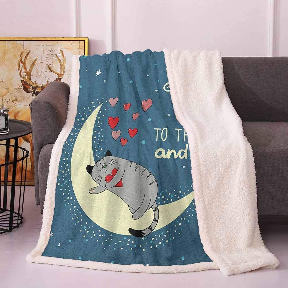 Cat Holding Hearts Over The Moon Sherpa Fleece Blanket
