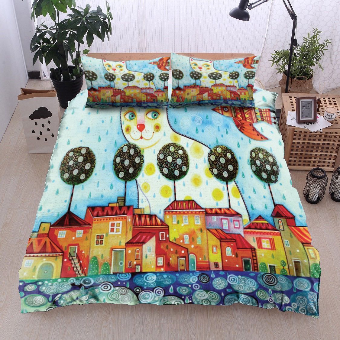 Cat House Bird Tree Bedding Set