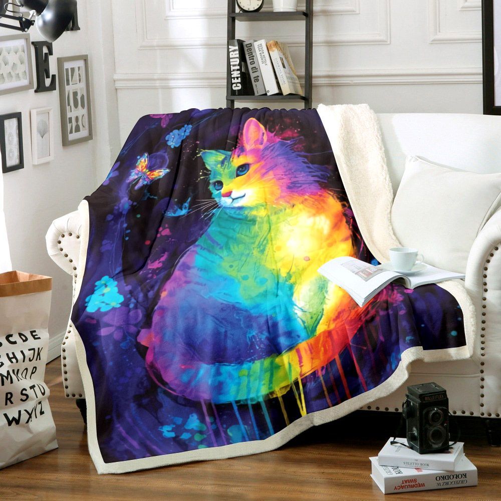 Cat Sherpa Fleece Blanket