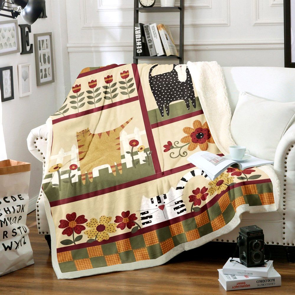 Cat Sherpa Fleece Blanket
