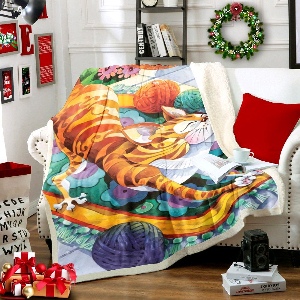 Cat Sherpa Fleece Blanket
