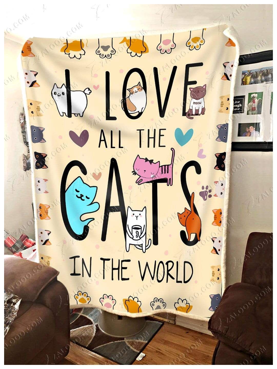 Cat I Love All The Cats In The World Sherpa Fleece Blanket