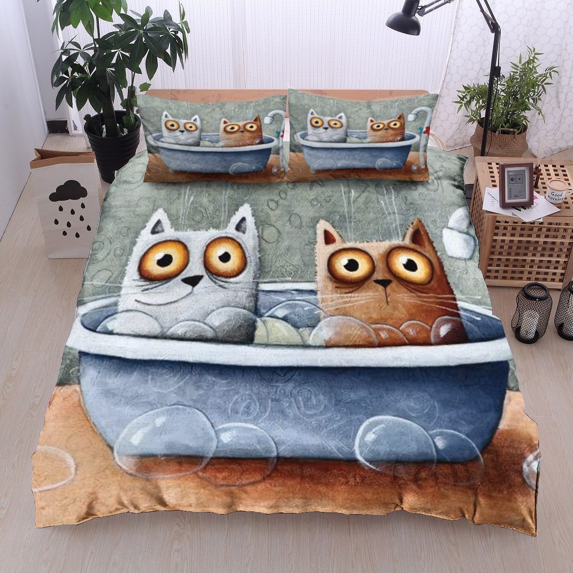Cat In Bath Bedding Set